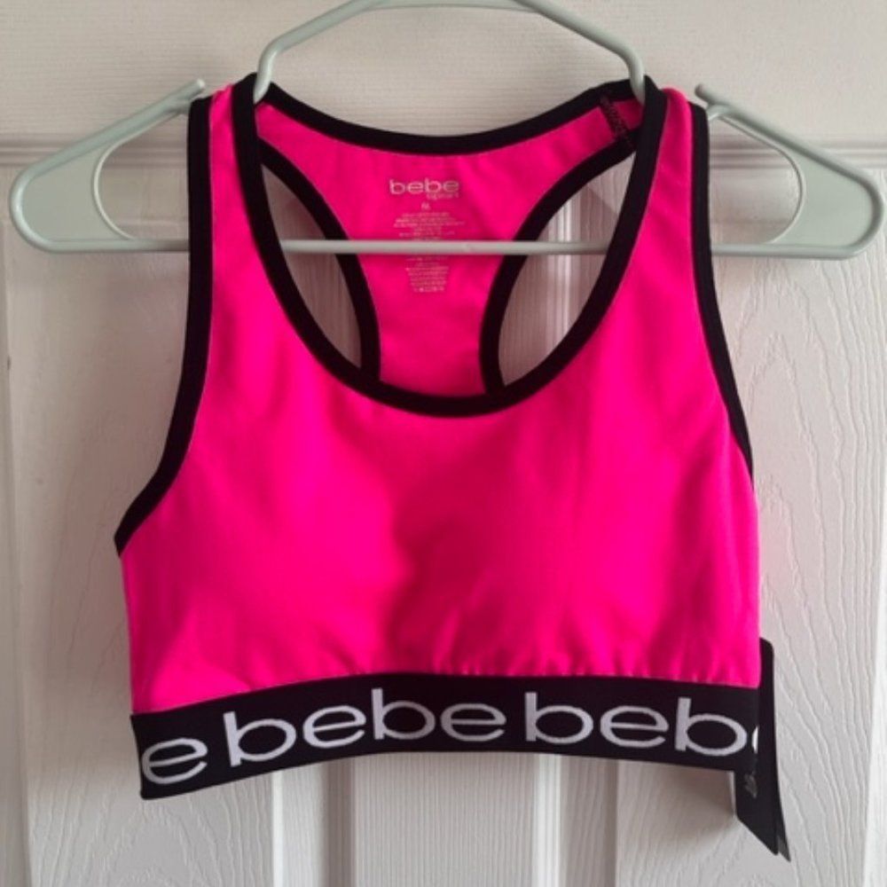 BEBE SPORT CONTRAST LOGO RACERBACK SPORT BRA-Medium